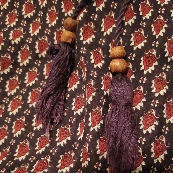 Vintage America Boho Short Sleeve Wood Bead Tassel Paisley Print Purple Size Sm - Picture 4 of 9